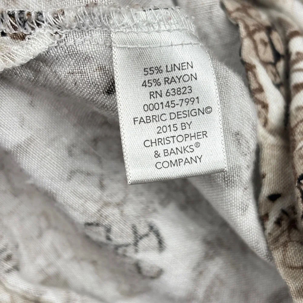 CJ Banks Top Womens 2X Linen Blend Pineapple Print Short Sleeve